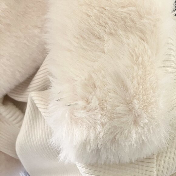 Vintage Y2K Cream Sweater Dress Faux Fur Trim Midi Bodycon S/M Off White McBling - Picture 13 of 13